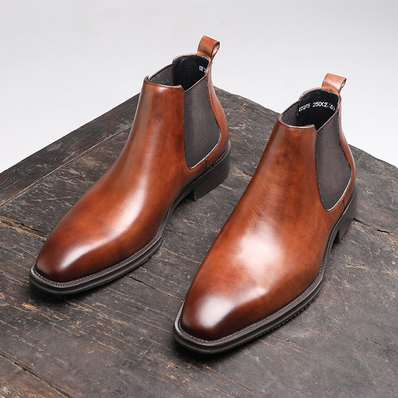意大利复古手工商务短靴英伦方头皮靴真皮高帮正装皮鞋切尔西靴男,流行男鞋,切尔西靴,淘宝优惠券,粉丝福利购,淘宝优惠卷