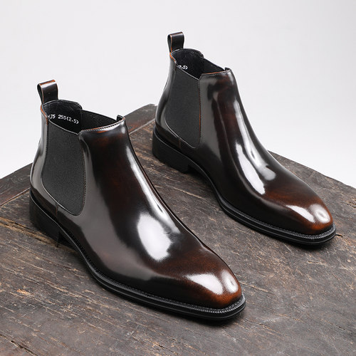 英伦手工亮面切尔西靴