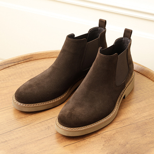 切尔西靴男真皮牛反绒短靴休闲英伦翻毛皮男靴子冬季 加绒高帮皮鞋