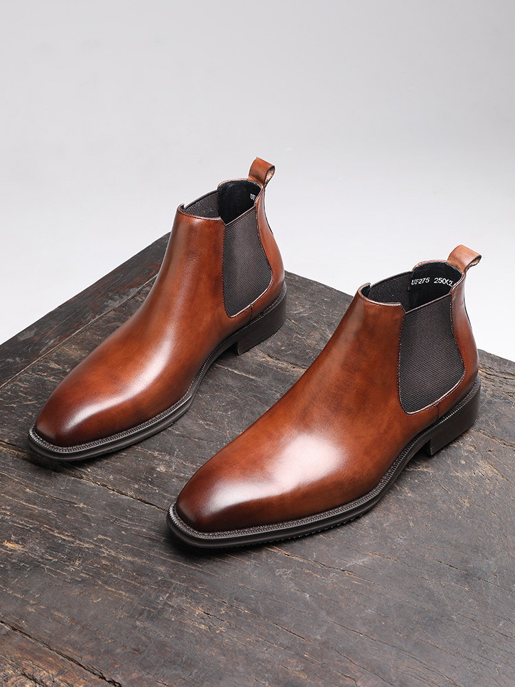 ITALIAN VINTAGE HANDMADE BUSINESS BOOTS BRITISH SQUARE SCALP BOOTS GENUINE LEATHER HIGH-TOP DRESS SHOES CHELSEA BOOTS MEN