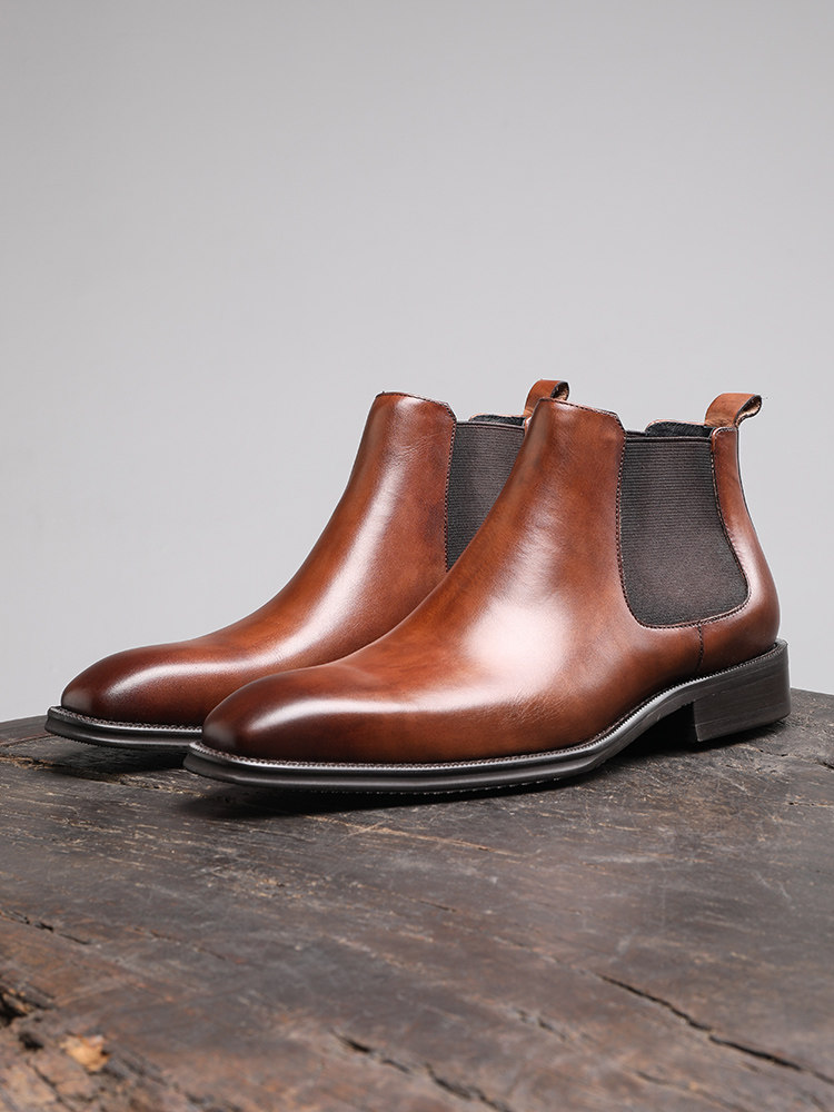 ITALIAN VINTAGE HANDMADE BUSINESS BOOTS BRITISH SQUARE SCALP BOOTS GENUINE LEATHER HIGH-TOP DRESS SHOES CHELSEA BOOTS MEN