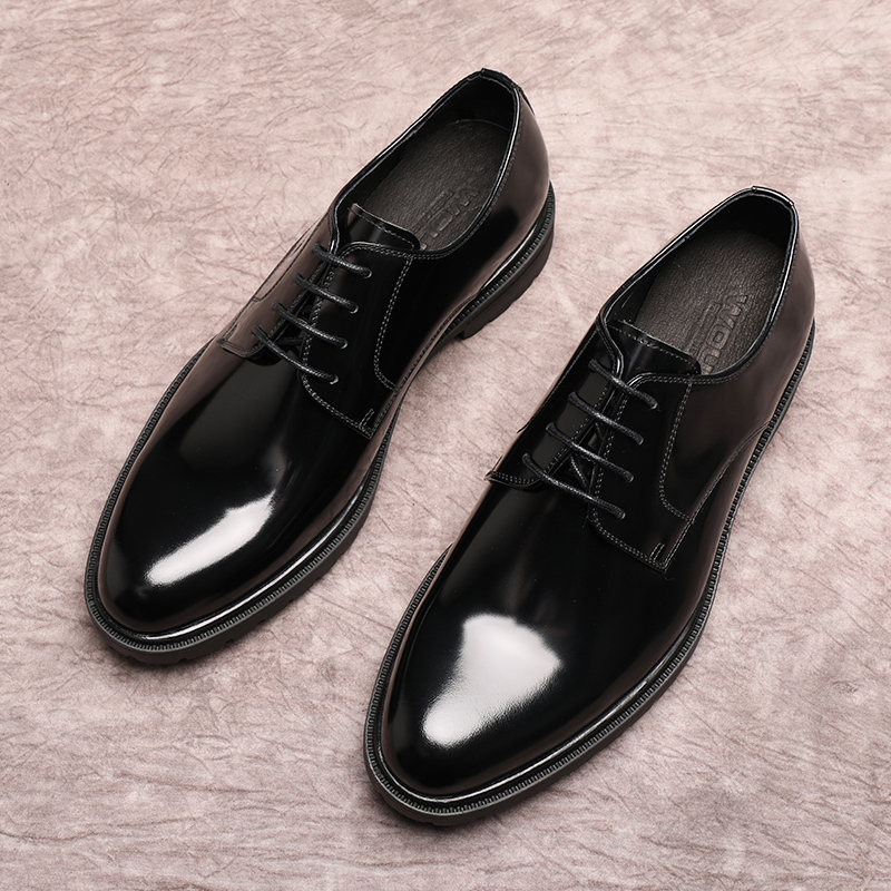 英伦亮面黑色德比鞋商务正装皮鞋