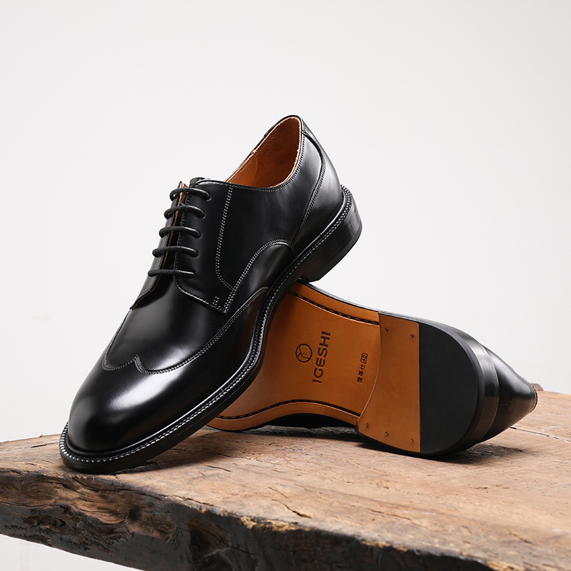 手工真皮正装商务圆头德比鞋