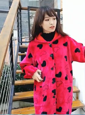 5钻法兰绒罩衣俏丽工作服绝美韩版时尚珊瑚绒防寒保暖绒保暖厨房