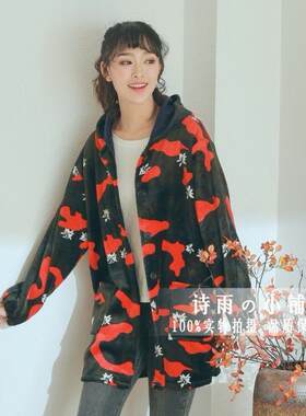 5钻绝美法兰绒罩衣冬中老年韩版时尚带帽加厚工作服保暖厨房围裙