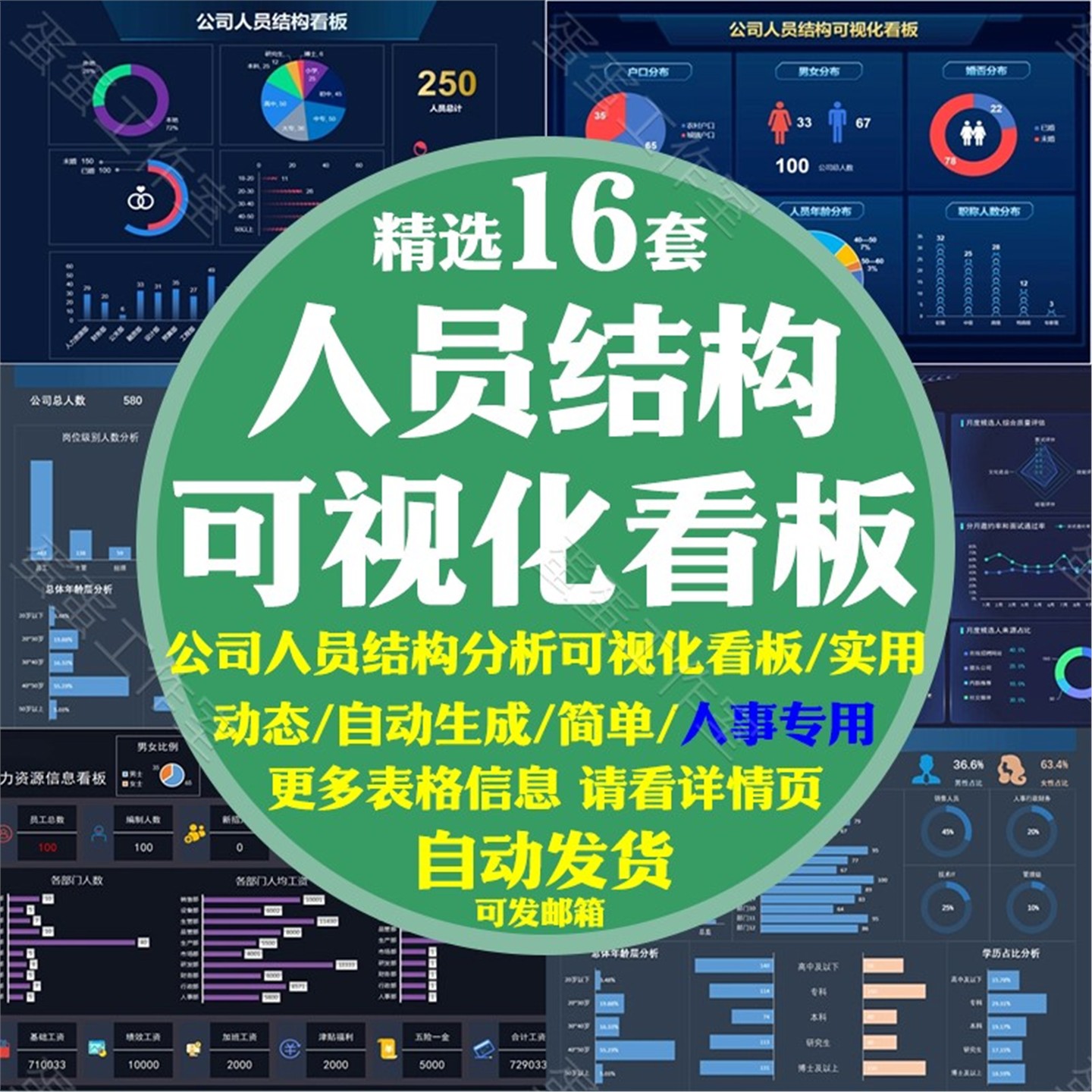 新公司人员结构可视化看板动态人力资源分析事变动信息数据处理