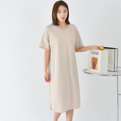 彩棉A类家居裙可外穿睡衣中长款睡裙宽松夏季外贸天竺全棉家居服