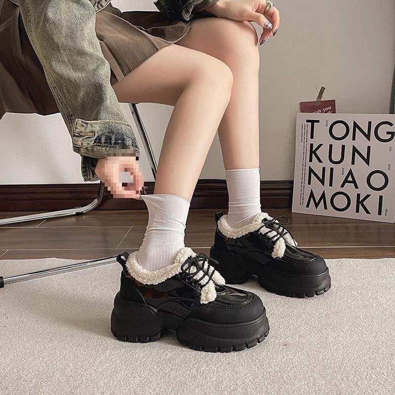 法式厚底增高小皮鞋女秋冬加绒2025新款深口单鞋法式松糕乐福鞋子,女鞋,棉鞋,淘宝优惠券,粉丝福利购,淘宝优惠卷
