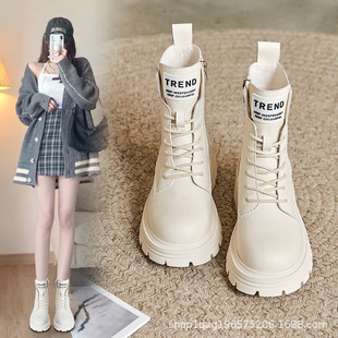 马丁靴女2025年秋冬新款 厚底黑色机车靴超火炸街真皮英伦风小短靴