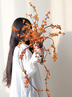 米子家居中式南蛇藤仿真干花发财果假花客厅装饰摆件新年拍照道具