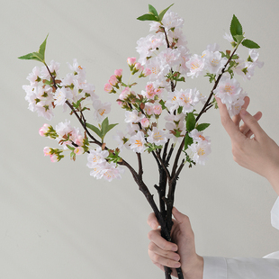 饰花干花插花塑料花束 仿真花樱花假花桃花树枝绢花餐桌花艺摆设装