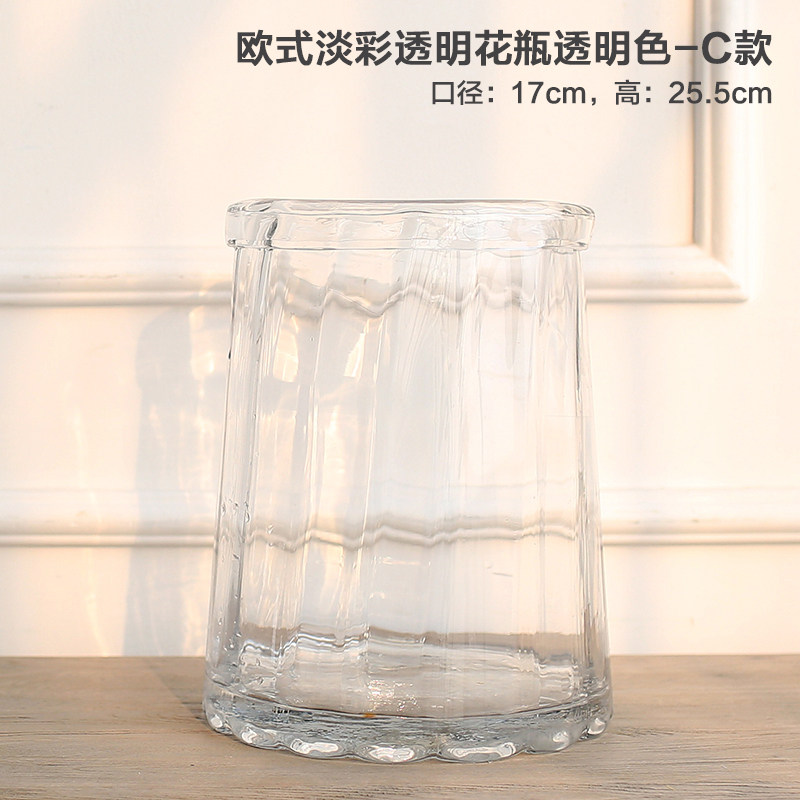 BX 欧式简约圆口玻璃花瓶 创意透明插花日式花器 客厅装饰摆件