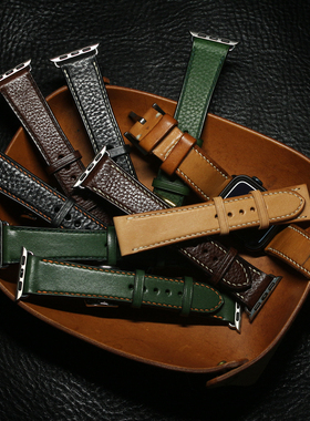 木石手作适用于apple watch苹果真皮表带iwatch678se ultra手工制