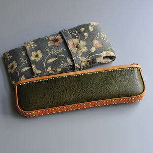 木石手作手工定制意大利Mbox植鞣革牛皮真皮画笔铅笔钢笔袋