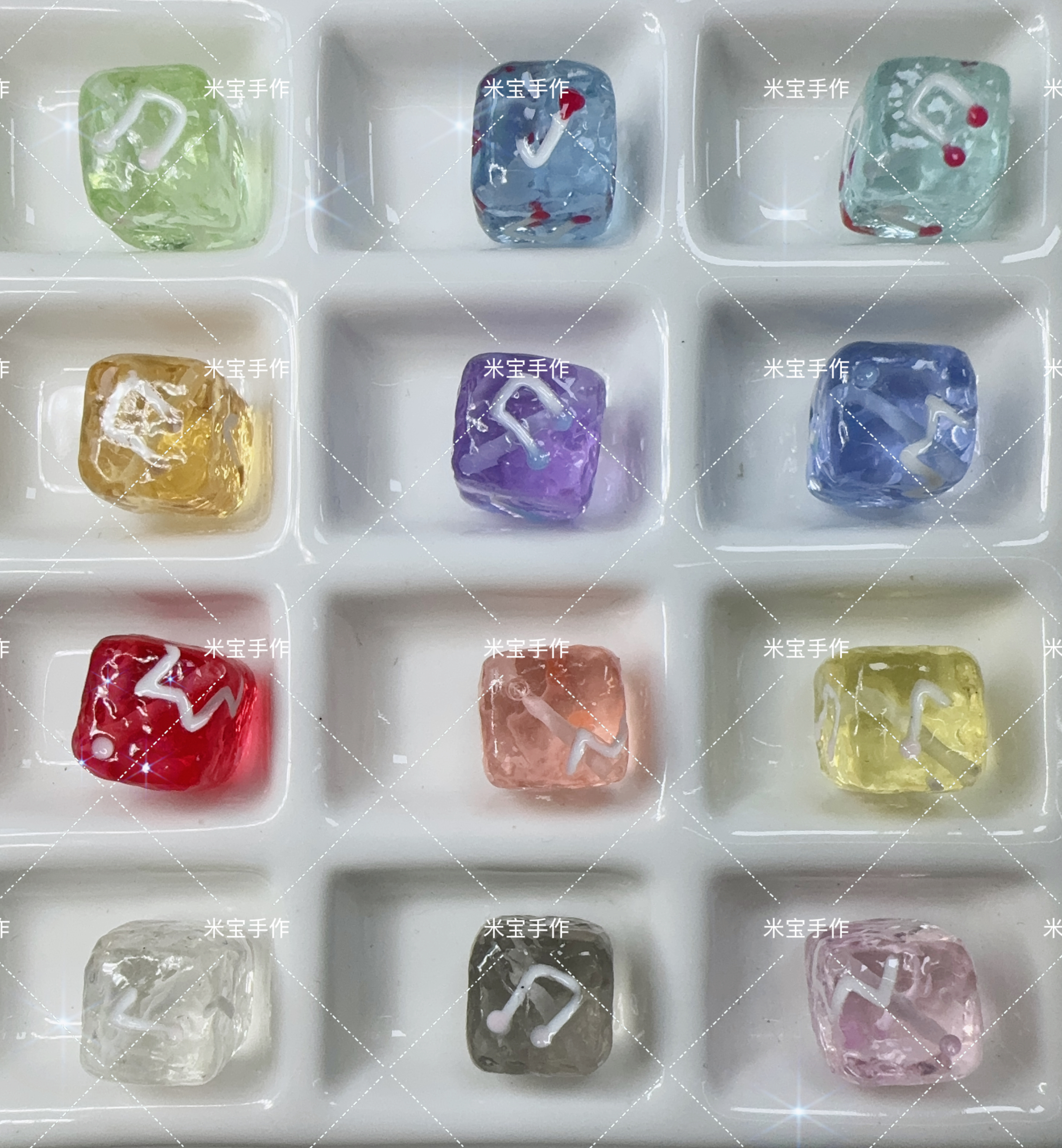 【满百包邮】韩国定制透色猫眼mini音符方块手机链包挂配件178