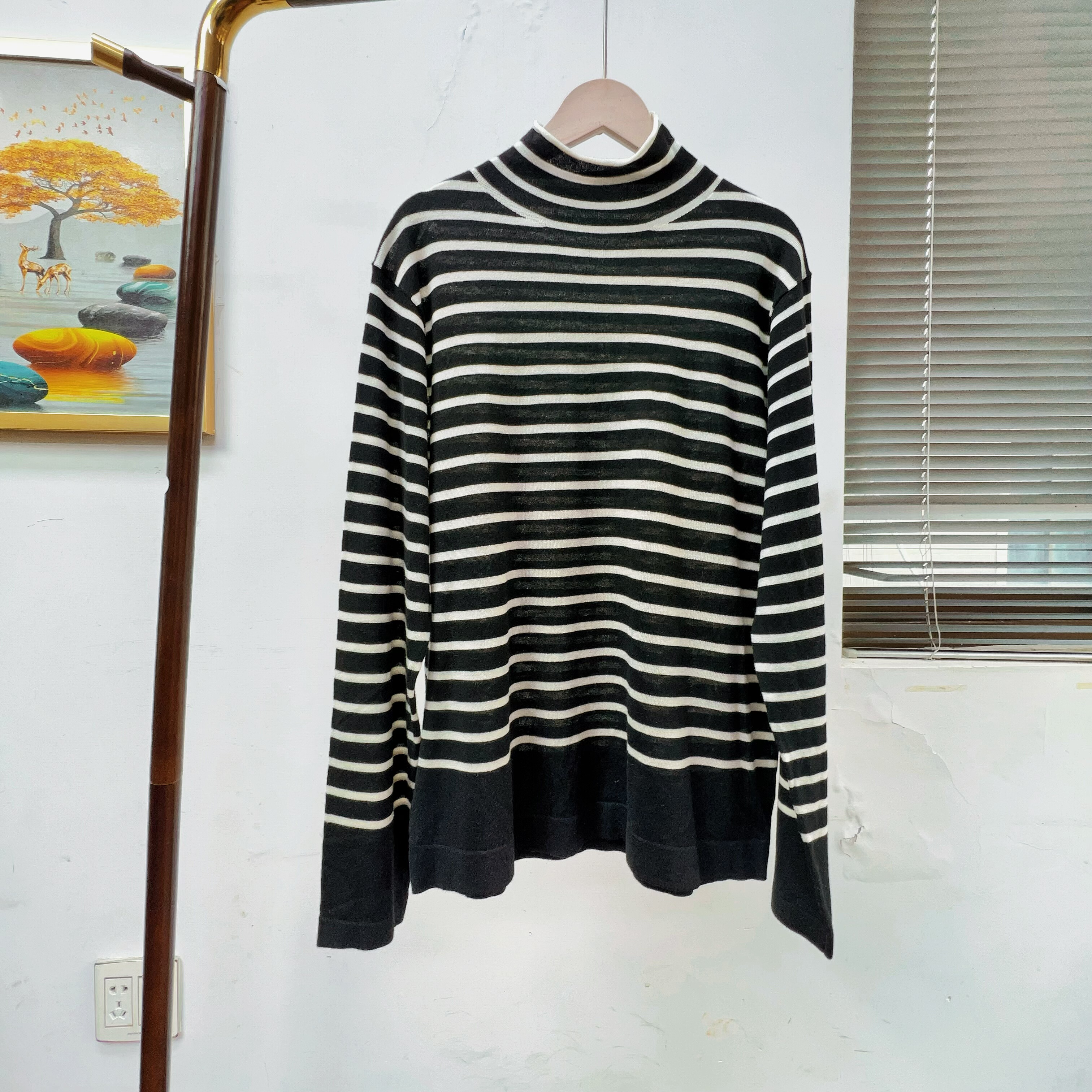 文艺复古条纹立领打底衫女羊毛绢丝混纺修身长袖内搭针织衫日单,女装/女士精品,羊绒衫,淘宝优惠券,粉丝福利购,淘宝优惠卷