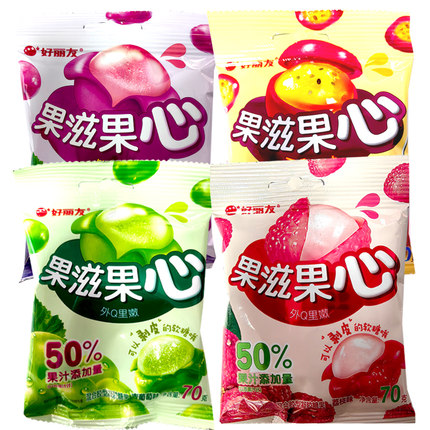 好丽友果滋果心剥皮软糖爆浆果汁橡皮糖果网红儿童零食喜糖70g