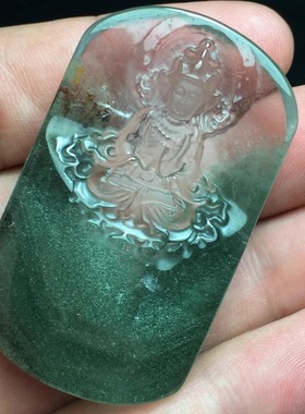 水晶观音菩萨平安无事牌绿幽灵