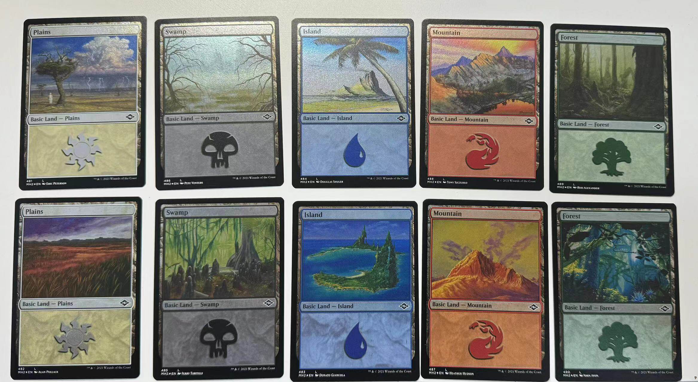 mtg 万智牌 摩登新篇2 mh2 英文 蚀刻闪基本地 一套10张