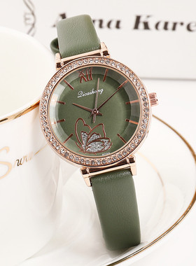 古风小众艺术绿色森系高颜值小巧简约防水初高中女学生手表石英表