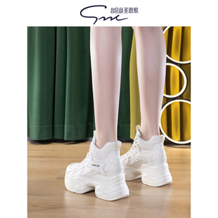 舒适厚底轻便坡跟运动休闲鞋 女2025秋冬款 9cm内增高老爹鞋 圣恩熙