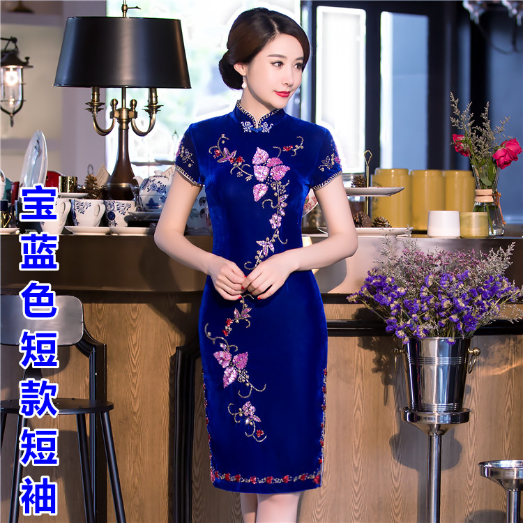 清货演出走秀妈妈旗袍金丝绒旗袍