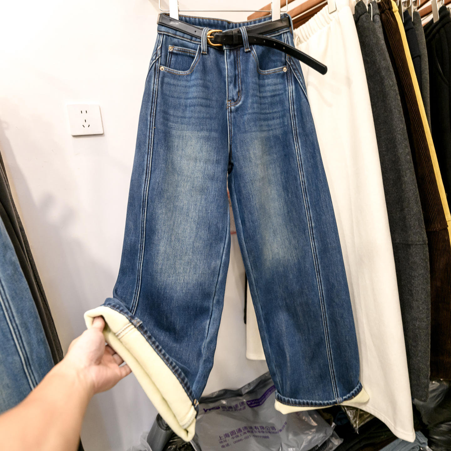 加绒牛仔裤冬季加厚裤子