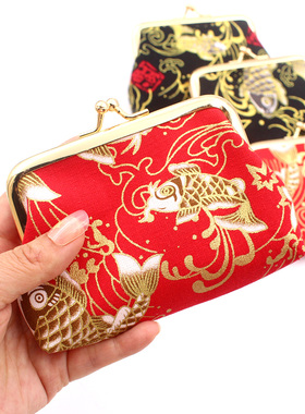 女学生 复古国风布艺鲤鱼 4寸夹子包 可放银行卡女士零钱包收纳袋