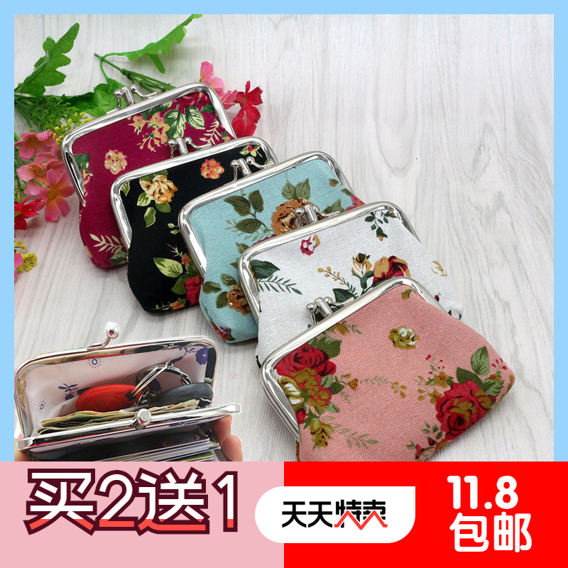 帆布女可爱零钱包双层搭扣手拿包