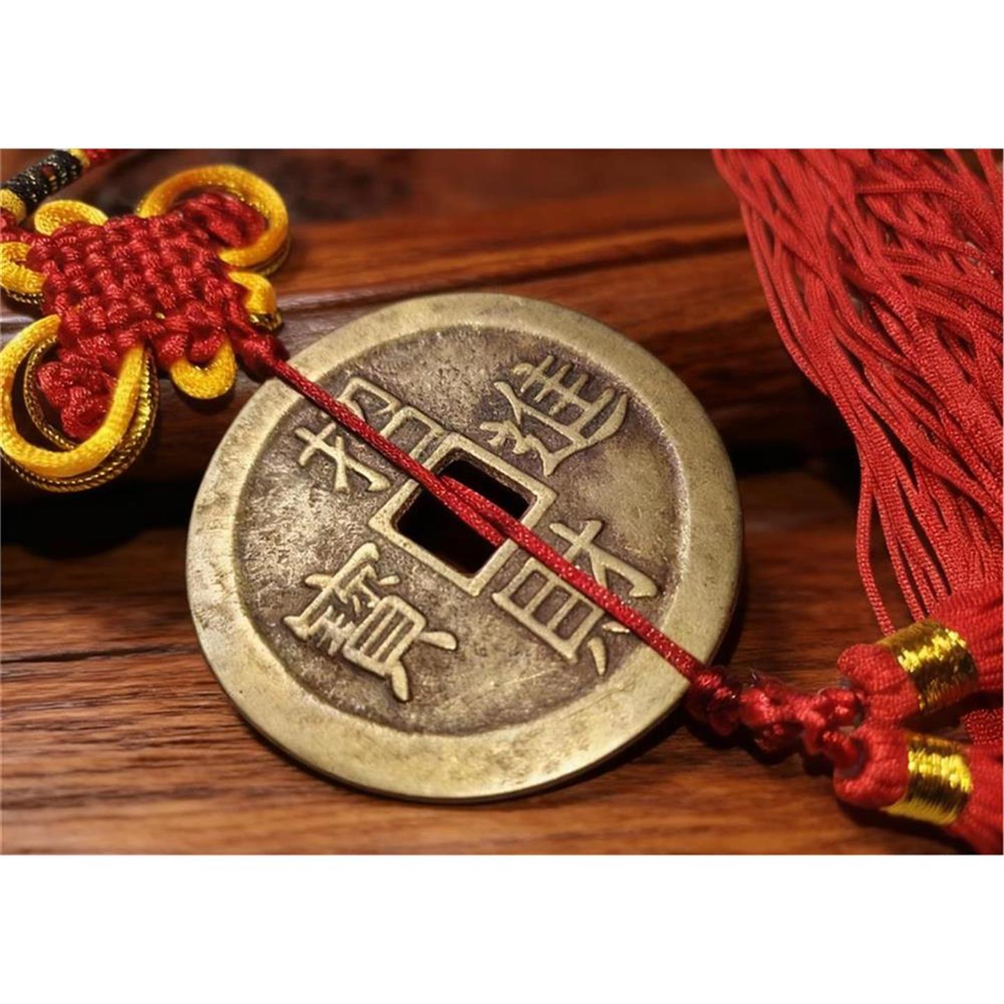 纯铜招财进宝八卦铜钱挂件中国结五帝六帝大铜钱挂件客厅玄关店铺