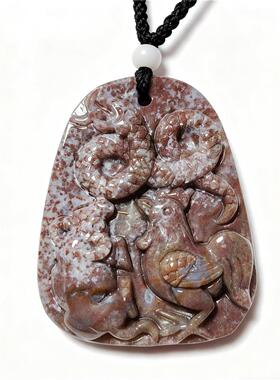 天然七彩玛瑙彩玉生肖蛇牛鸡吊坠十二生肖鸡吊坠项链本命年吉祥F