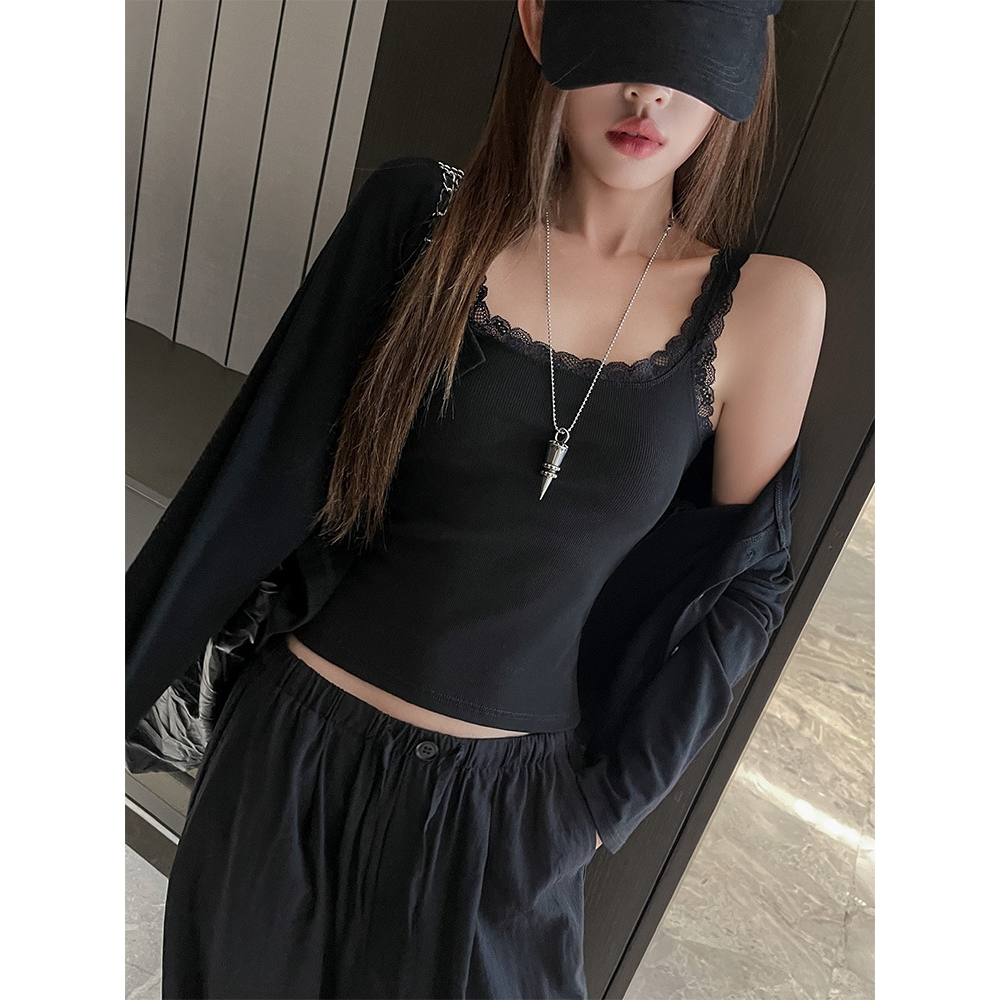 春夏季设计感小众性感辣妹风吊带小背心女蕾丝边遮副乳可外穿上衣