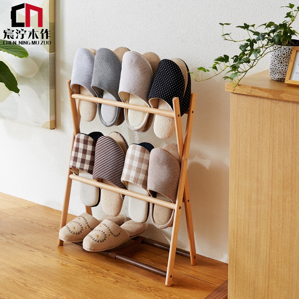 日式实木鞋架多层简易拖鞋架子收纳创意简约门厅玄北欧可自折叠