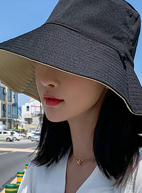 渔夫帽女夏天小雏菊日系可代拍韩版百搭双面遮阳大沿太阳防晒帽子