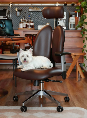 普格瑞司人体工学椅护腰电脑椅家用舒适久坐办公老板座椅真皮椅子