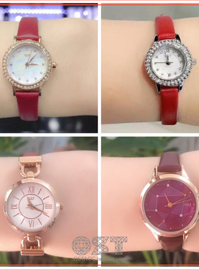 OST手表女网红小红表小方表贝母表盘韩国小众ins红色真皮带特价