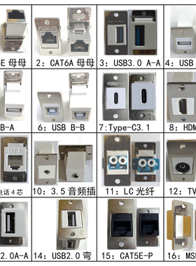 MSDD08网口插座usb转接口电话线hdmi音频typec电视母座网线对接头