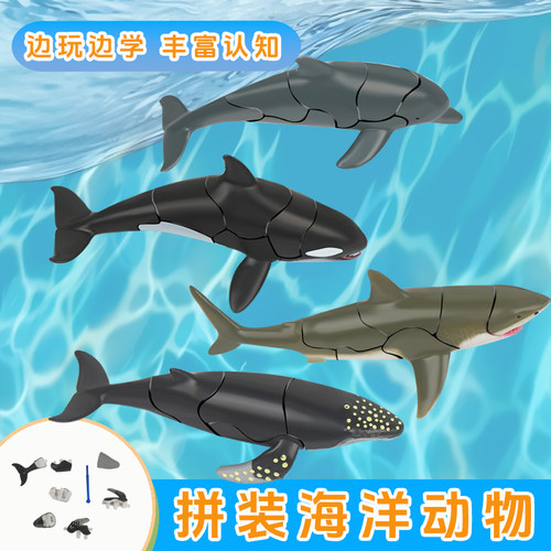 盲盒益智拼插仿真玩具模型大白鲨