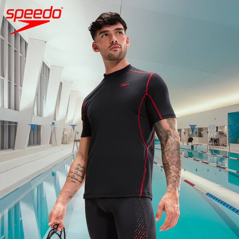 Speedo新款短袖T恤防晒上衣男士水陆两用舒适健身游泳运动装备