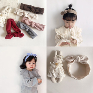 百搭针织弹力针织条纹卖萌兔耳朵儿童幼儿发带头发饰 6岁新款