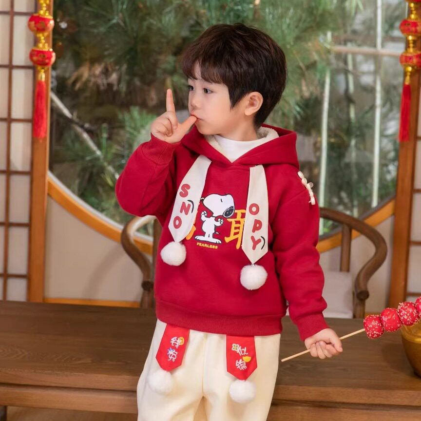 Snoopy/史努比年服羊驼绒加厚年服卫衣男童宝宝女童长袖上衣外套