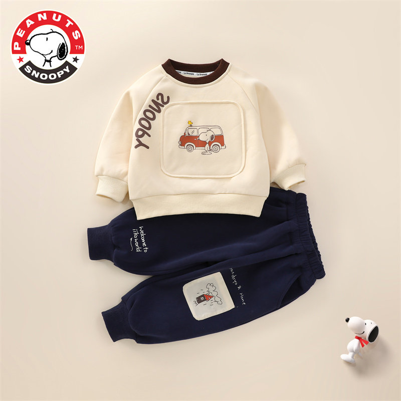 史努比儿童童装男女童休闲两件套2024秋冬儿童加绒卫衣裤套装