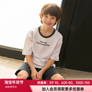 爱慕儿童春夏睡衣男孩短袖上衣五分裤棉质柔软家居套装AK243F251