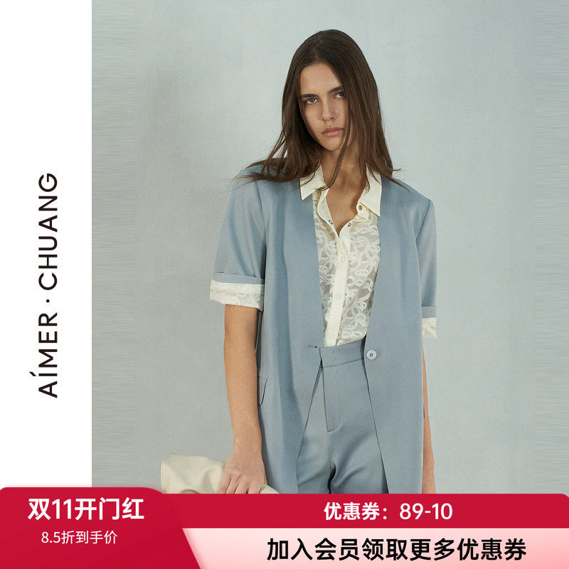 爱慕女士休闲无领短袖西服