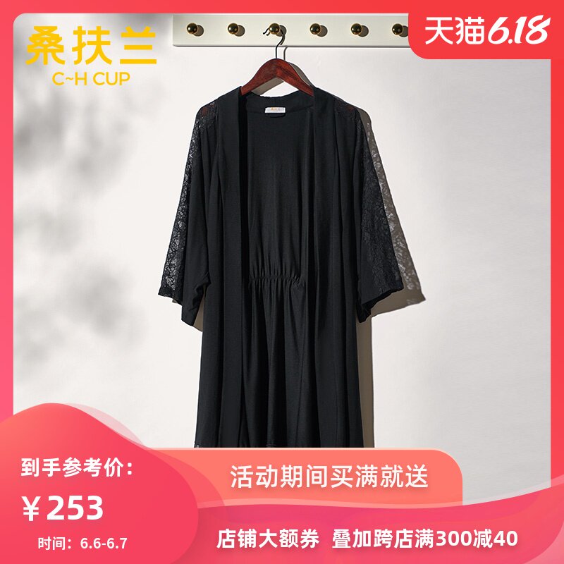 桑扶兰睡袍莫代尔连体舒适透气蕾丝袖夏天大码家居服睡衣女胖mm