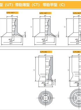 G-P2-10/13/16CTN/CTS/CTSE/CTF薄型带肋防滑真空吸盘气动吸嘴头