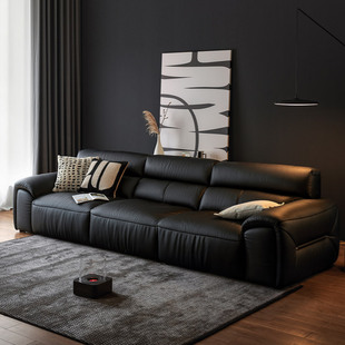 林氏家居黑色豆腐块大黑牛真皮沙发客厅零靠墙新款家具林氏木业