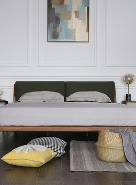 北欧简约软靠背可拆洗定制订做白蜡木黑胡桃木1.8米1.5米全实木床