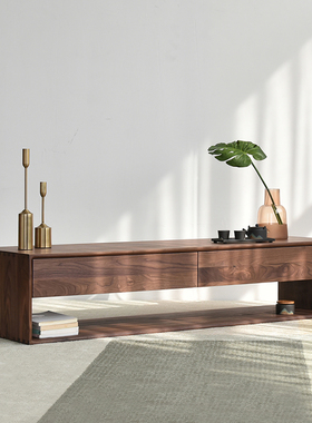 北欧意式简约 白蜡木黑胡桃木全实木定制抽屉柜地柜 视听柜电视柜