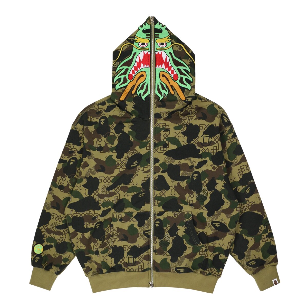 thumbnail for Jin Fan Chen Edison trendy brand with ape head embroidery full zipper hooded camouflage sweatshirt men's loose couple jacket